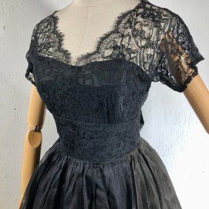 black organza lace fit flare / sheer illusion top